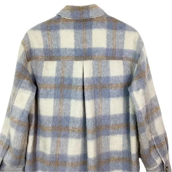 REFORMATION Size M Ainslie Plaid Jacket Coat Flannel Oversized Light Blue - Picture 7 of 10